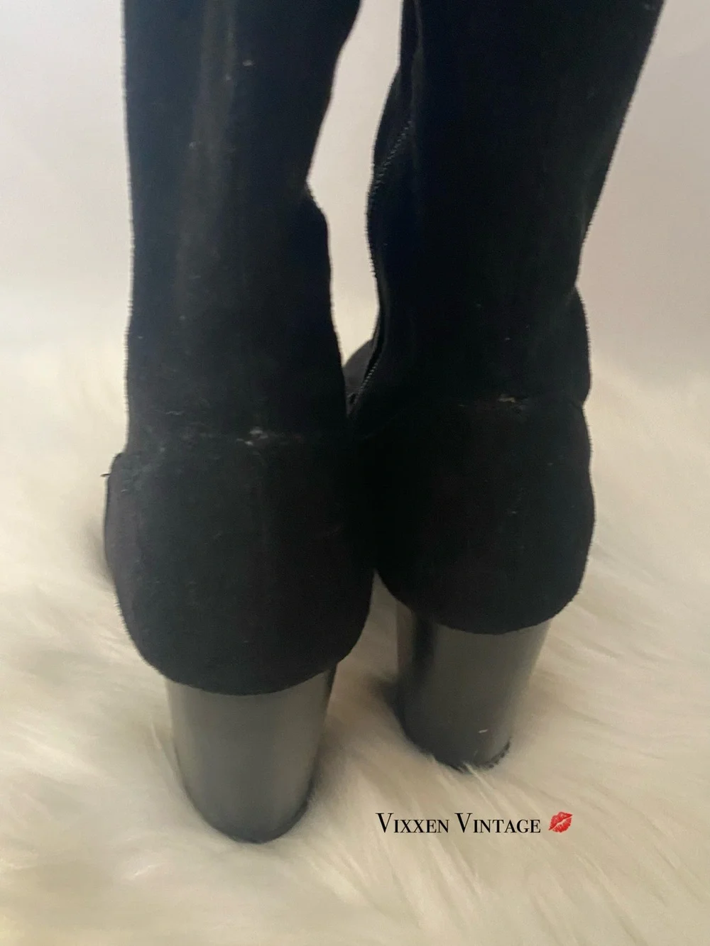 FAUX SUEDE OVER-THE-KNEE THIGH HIGH BLOCK HEELED BOOTS IN BLACK